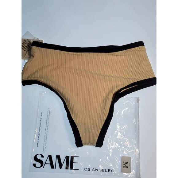 SAME Los Angeles Bottom Swim  Womens High Rise Solid Size Medium Ribbed Beige - Picture 7 of 8